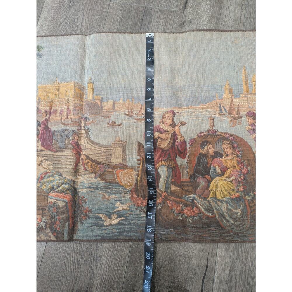 Vintage Belgian Woven Tapestry Venice Canal Gondola Scene Made in Belgium 36x36 - Picture 16 of 16